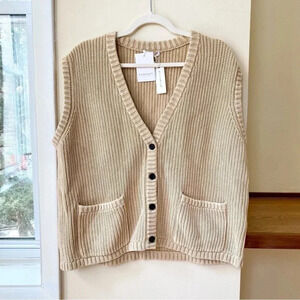 NWT Anthropologie DEMYLEE Dorothee Cotton Cozy Sweater Vest Knit Creme